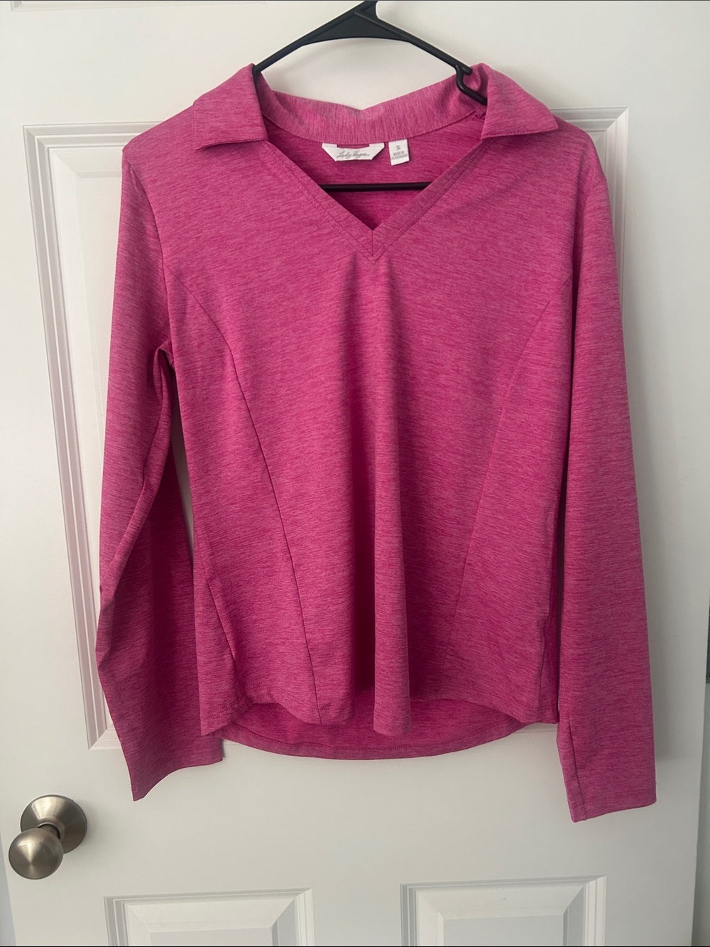 Lady Hagen Pink Long-Sleeve V-Neck Polo Top